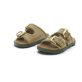 Yokono Tan Leather Padded Double-Strap Gold Buckle Flat Slide | MORENA-311