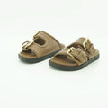 Yokono Tan Leather Padded Double-Strap Gold Buckle Flat Slide | MORENA-311