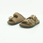 Yokono Tan Leather Padded Double-Strap Gold Buckle Flat Slide | MORENA-311