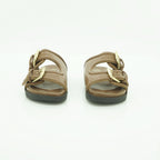 Yokono Tan Leather Padded Double-Strap Gold Buckle Flat Slide | MORENA-311