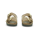 Yokono Tan Leather Padded Double-Strap Gold Buckle Flat Slide | MORENA-311