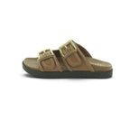 Yokono Tan Leather Padded Double-Strap Gold Buckle Flat Slide | MORENA-311