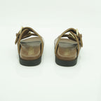 Yokono Tan Leather Padded Double-Strap Gold Buckle Flat Slide | MORENA-311
