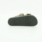 Yokono Tan Leather Padded Double-Strap Gold Buckle Flat Slide | MORENA-311