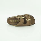 Yokono Tan Leather Padded Double-Strap Gold Buckle Flat Slide | MORENA-311