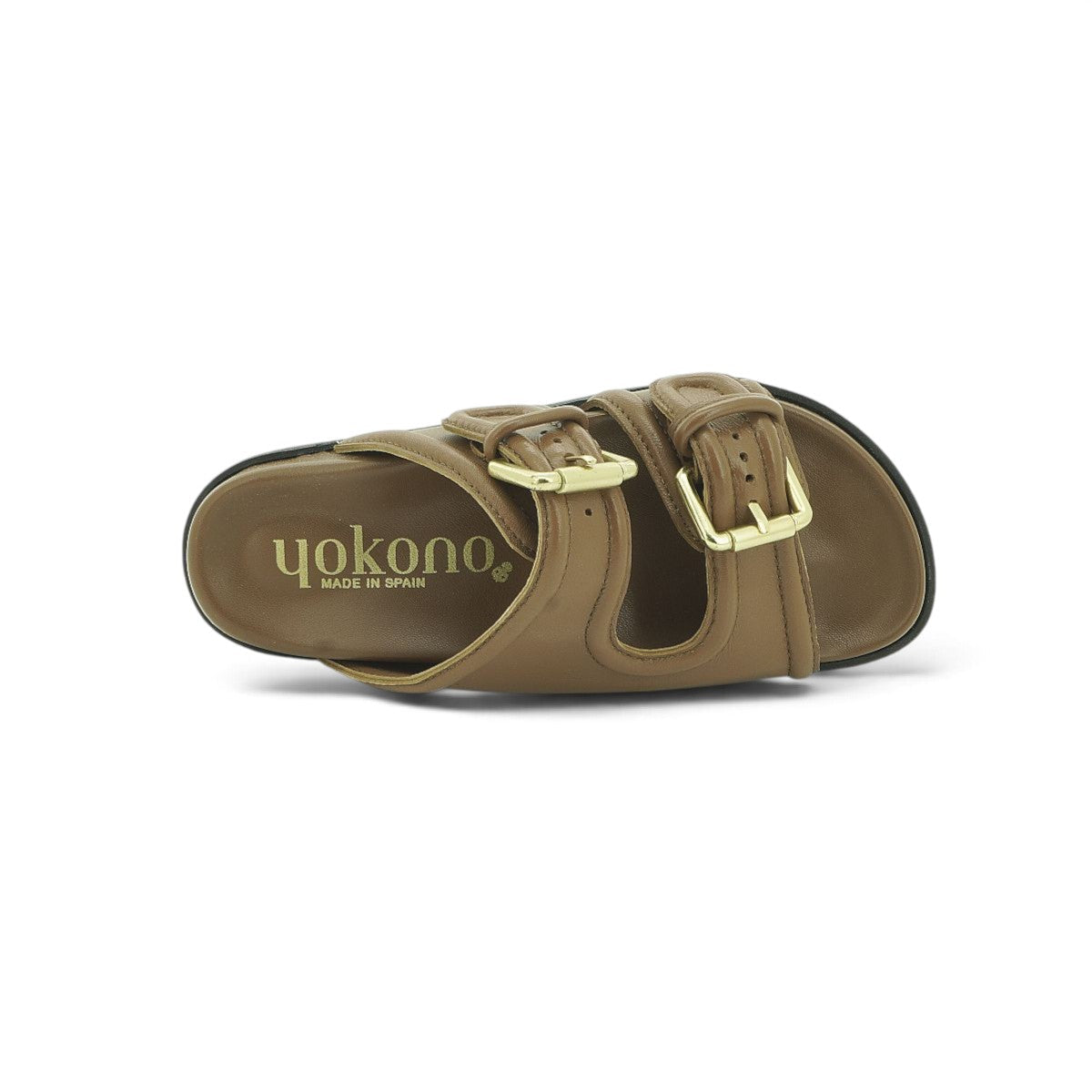 Yokono Tan Leather Padded Double-Strap Gold Buckle Flat Slide | MORENA-311