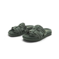 Yokono Black Leather Studded Woven Cross-Strap Flat Slide | MORENA-312