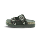 Yokono Espresso Nubuck Western Buckle Double-Strap Cork Flat Slide | TUNEZ-253