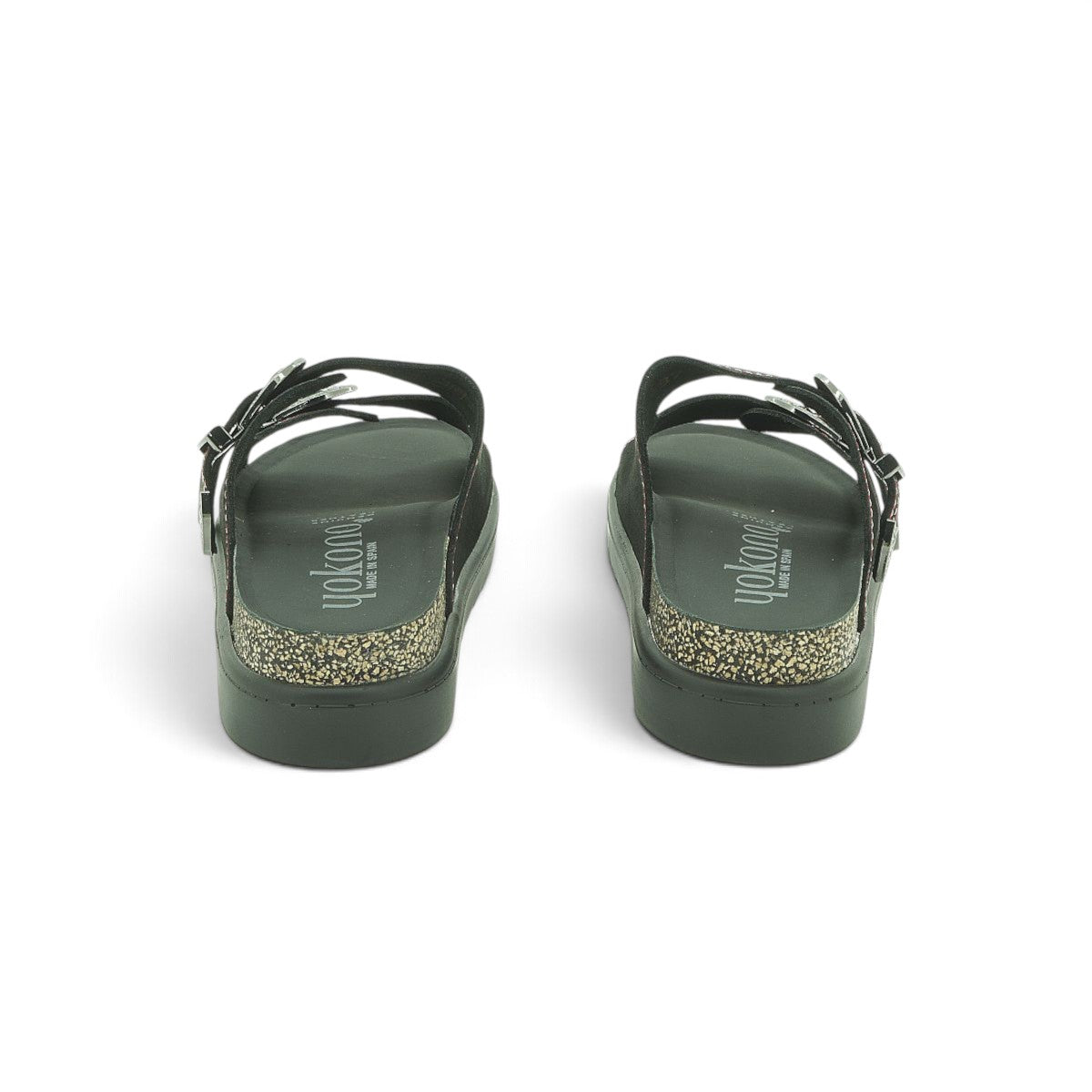 Yokono Espresso Nubuck Western Buckle Double-Strap Cork Flat Slide | TUNEZ-253