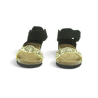 Yokono Gold Laser-Cut & Black Nubuck Two-Tone Cork Flat Sandal | VILLA-086