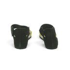Yokono Gold Laser-Cut & Black Nubuck Two-Tone Cork Flat Sandal | VILLA-086