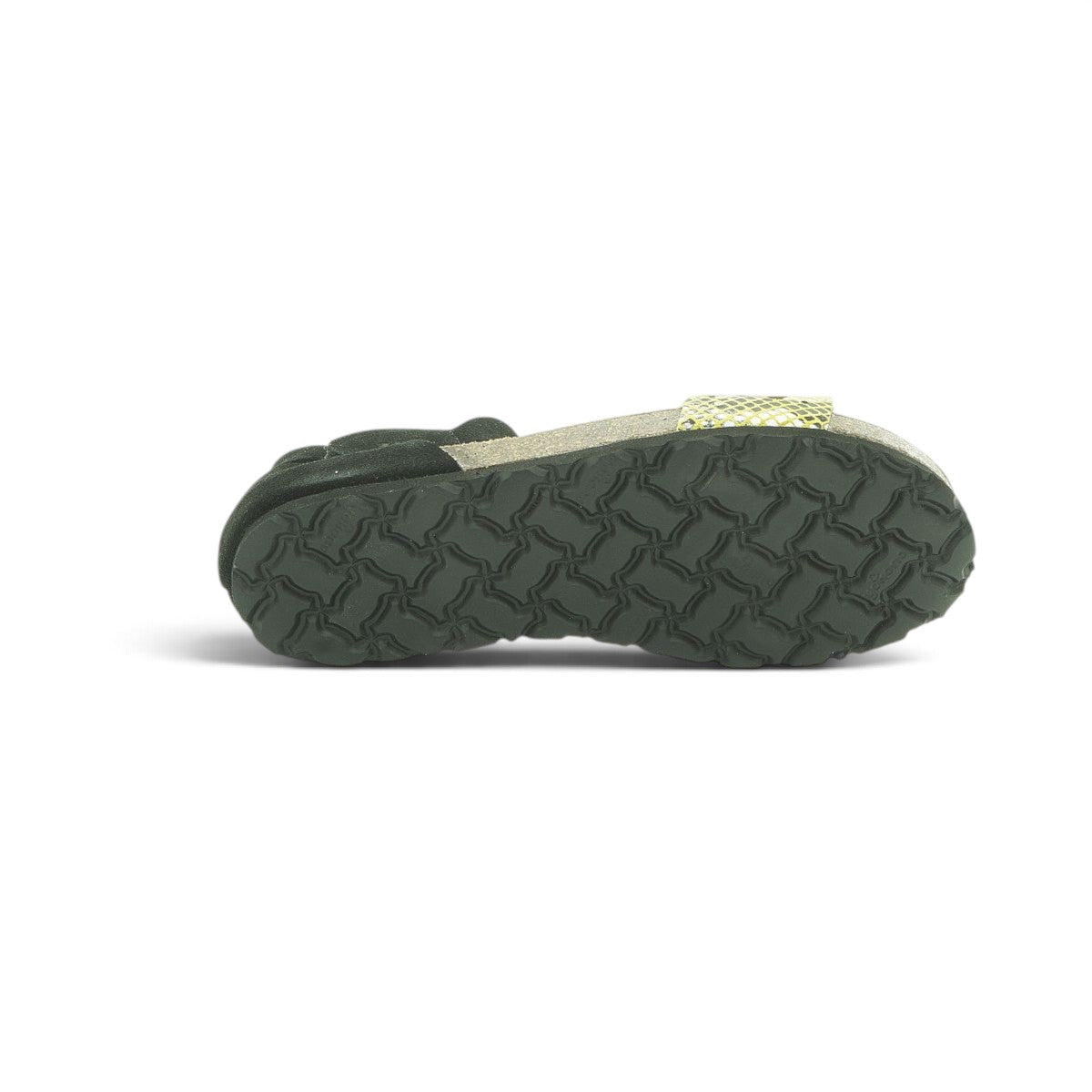 Yokono Gold Laser-Cut & Black Nubuck Two-Tone Cork Flat Sandal | VILLA-086