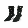Wonders black suede multi-strap kitten heel ankle boot, fully visible on a white background