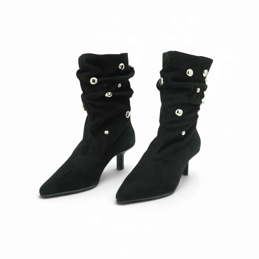 Wonders black suede multi-strap kitten heel ankle boot, fully visible on a white background