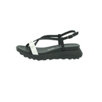 Hispanitas Black & White Leather Cross-Strap Lug Sole Flat Sandal | HV264832